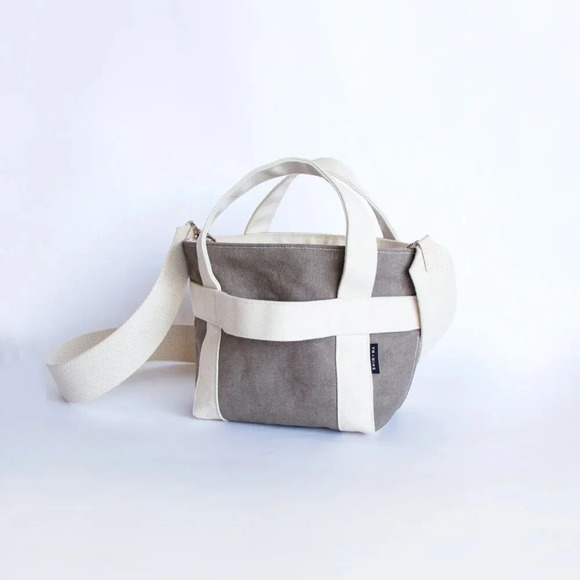 SHIN+NA Limited Edition THE CROSSBODY MINI CANVAS TOTE Bag in Taupe - Picture 1 of 16